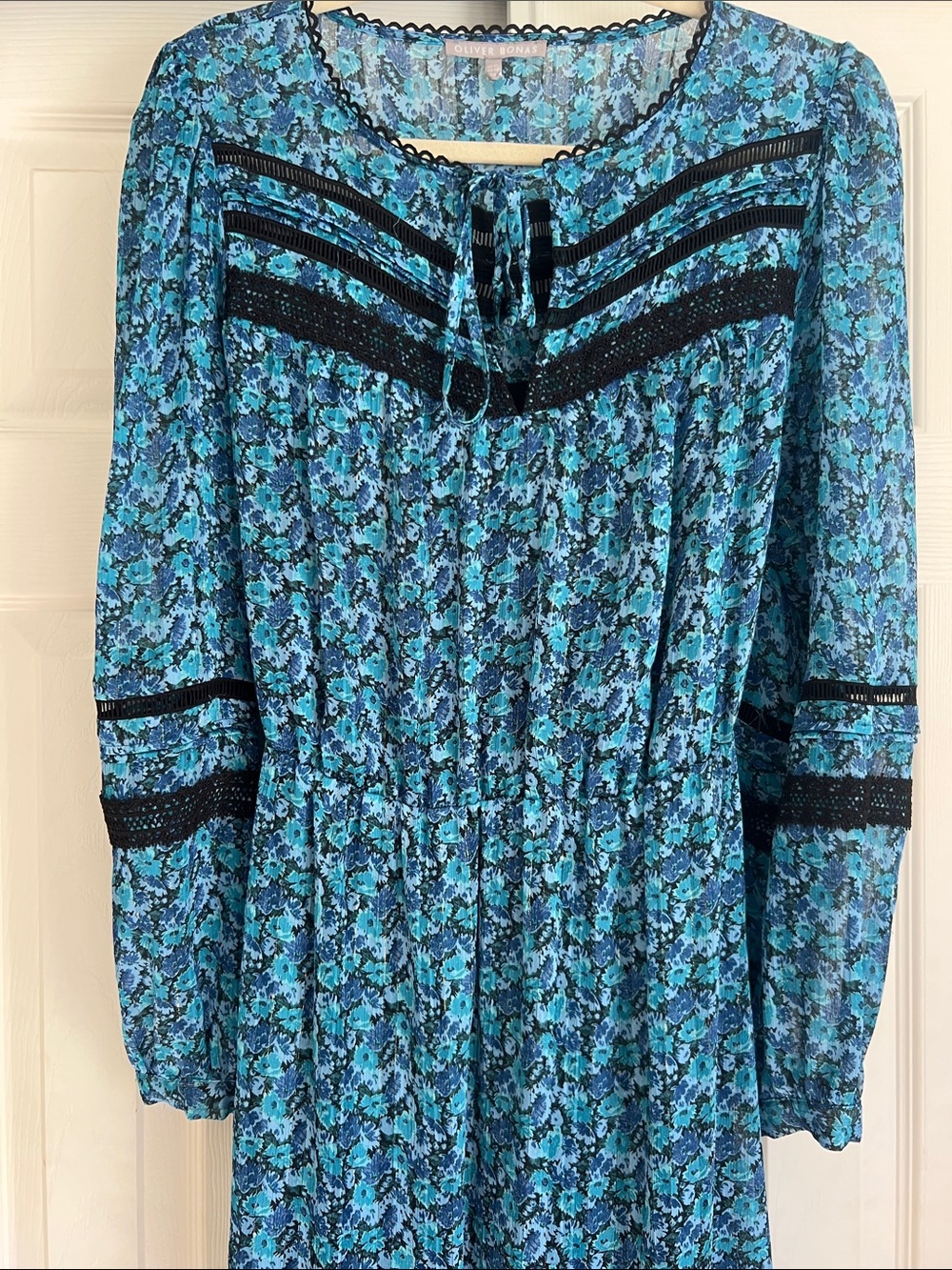 Oliver Bonas Micro Bloom Floral Print & Lace Insert Dress US 8/UK12